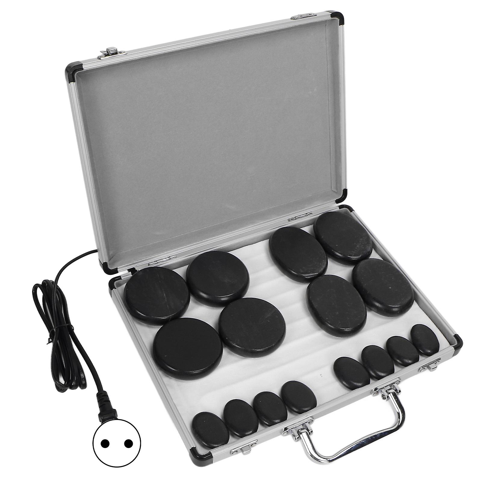 16pcs Heated Massage Stones for Pain Relief, Waterless, with Aluminum Case, EU Plug 220V