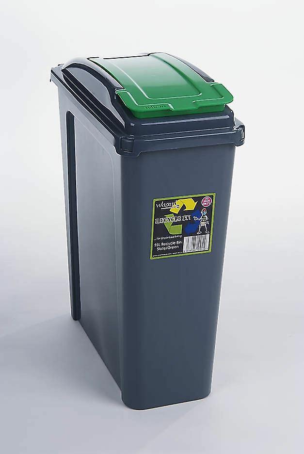 Recycling 25L Slim Bin & Lid Graphite Polypropylene Flap/Lid - Green