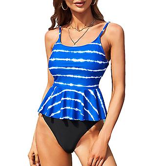 Veeki Women Falbala Bikini Set Halter High Waisted Swimsuit 2 Piece Ruffle Tummy Control Peplum Spaghetti StrapTankini,L