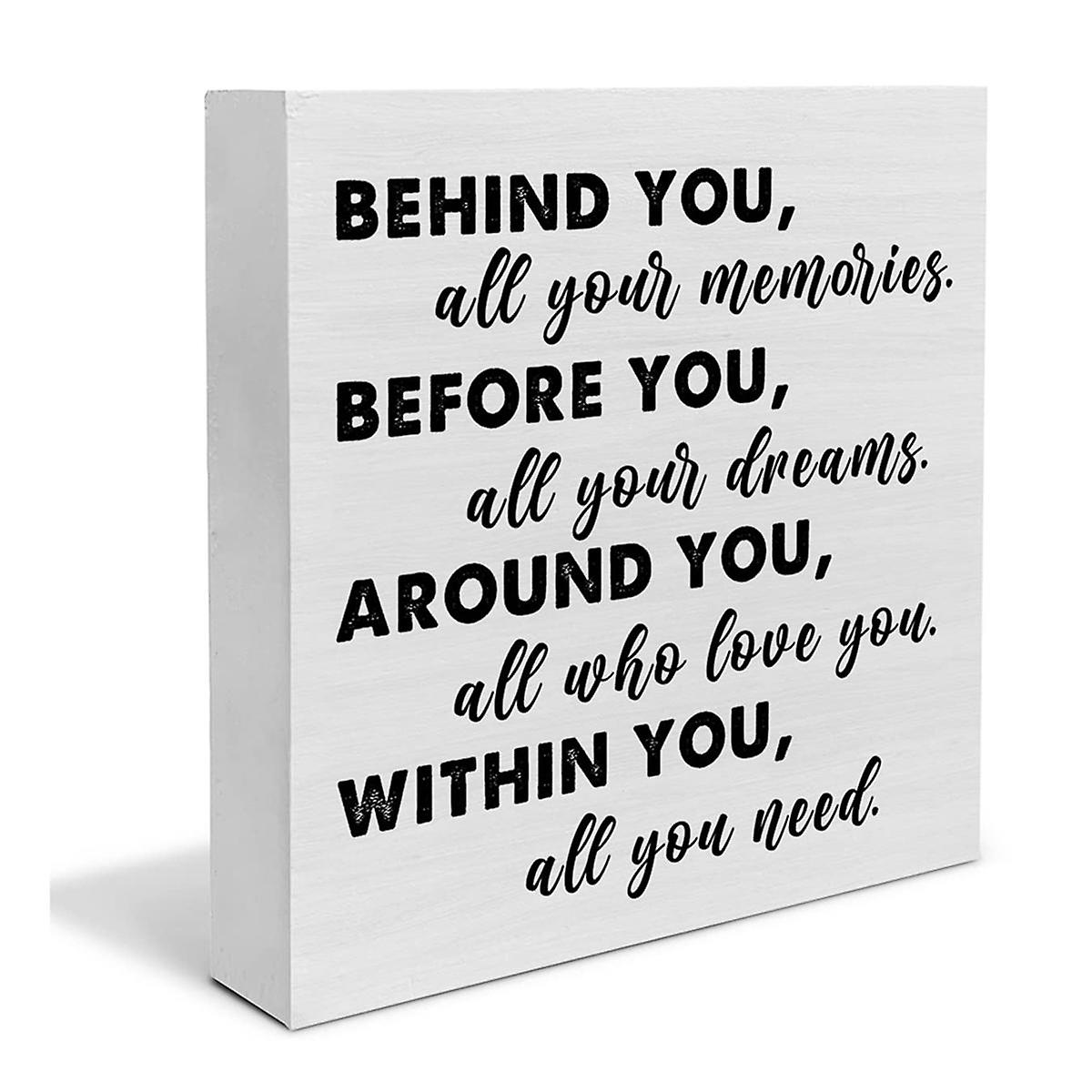 White Graduation Gift Wooden Desktop Decoration, Square Wooden Box with Positive Text, Suitable for Furniture
