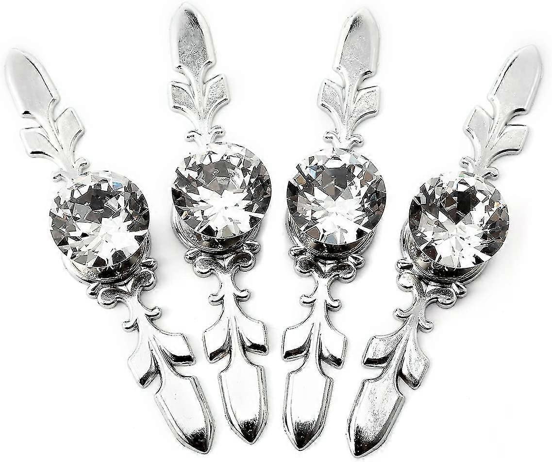4 Pack Crystal Drawer Knobs With Silver Plate Diamond Shape Drawer Wardrobe Pull Handle Bar Cabinet Door Cupboard Furniture Knobs