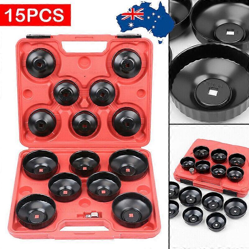 15Pcs Oil Filter Wrench Set Metal Cap Type Removal Socket Service Tool Kit