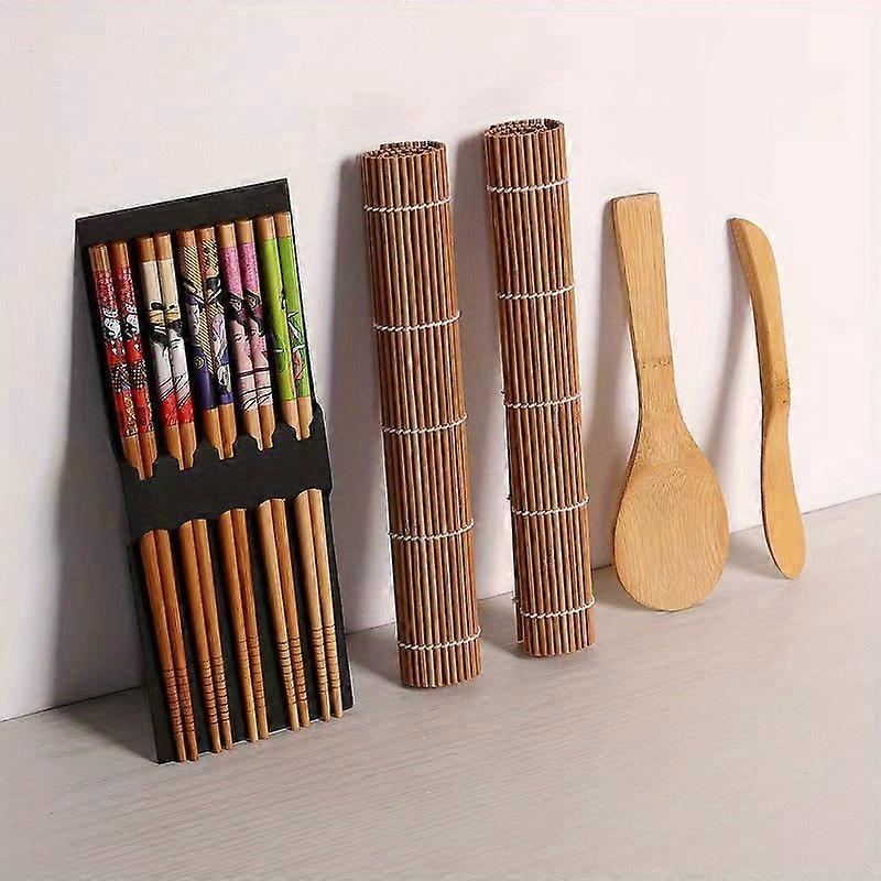 1 Set, Sushi Making Kit, Bamboo Sushi Pad, Including 2 Sushi Roll Pads, 5 Pairs Chopsticks, 1 Paddle, 1 Spatula, Beginner Sushi Set, Japanese Rice Rol
