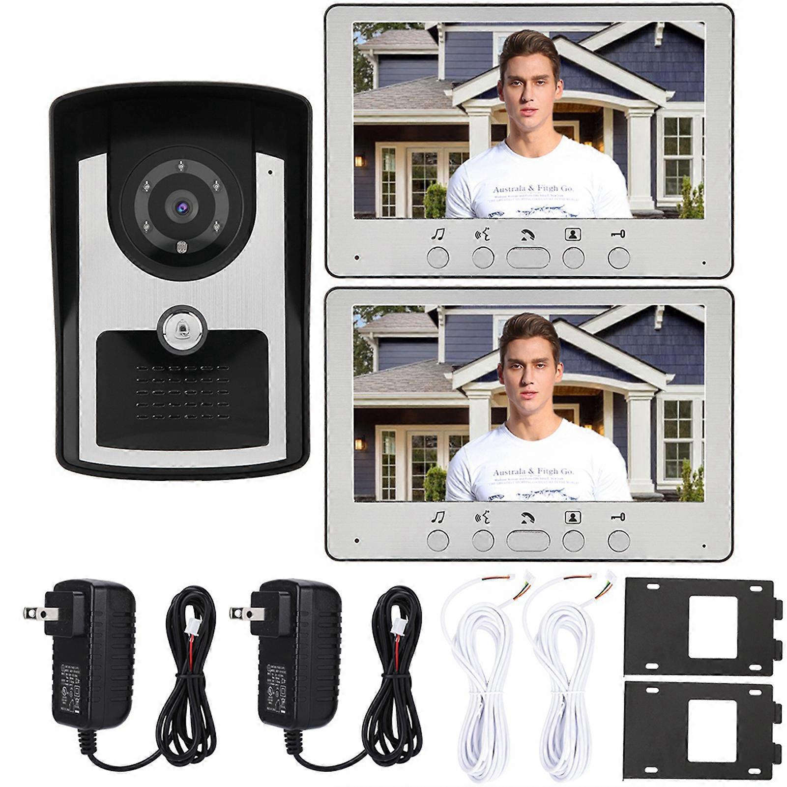7" Lcd Video Door Phone Wired Intercom Doorbell Kit Home Entry System 1v2 815fc12 (us 110-240v)