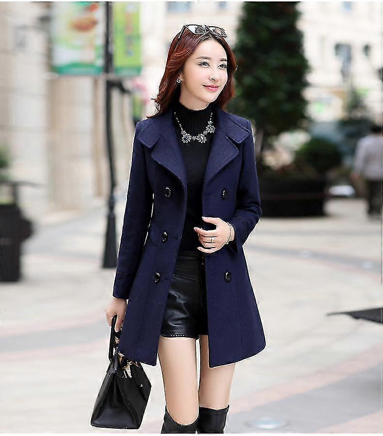 Women's Long Warm Wool Blend Coat Plus Size Slim Lapel Cashmere