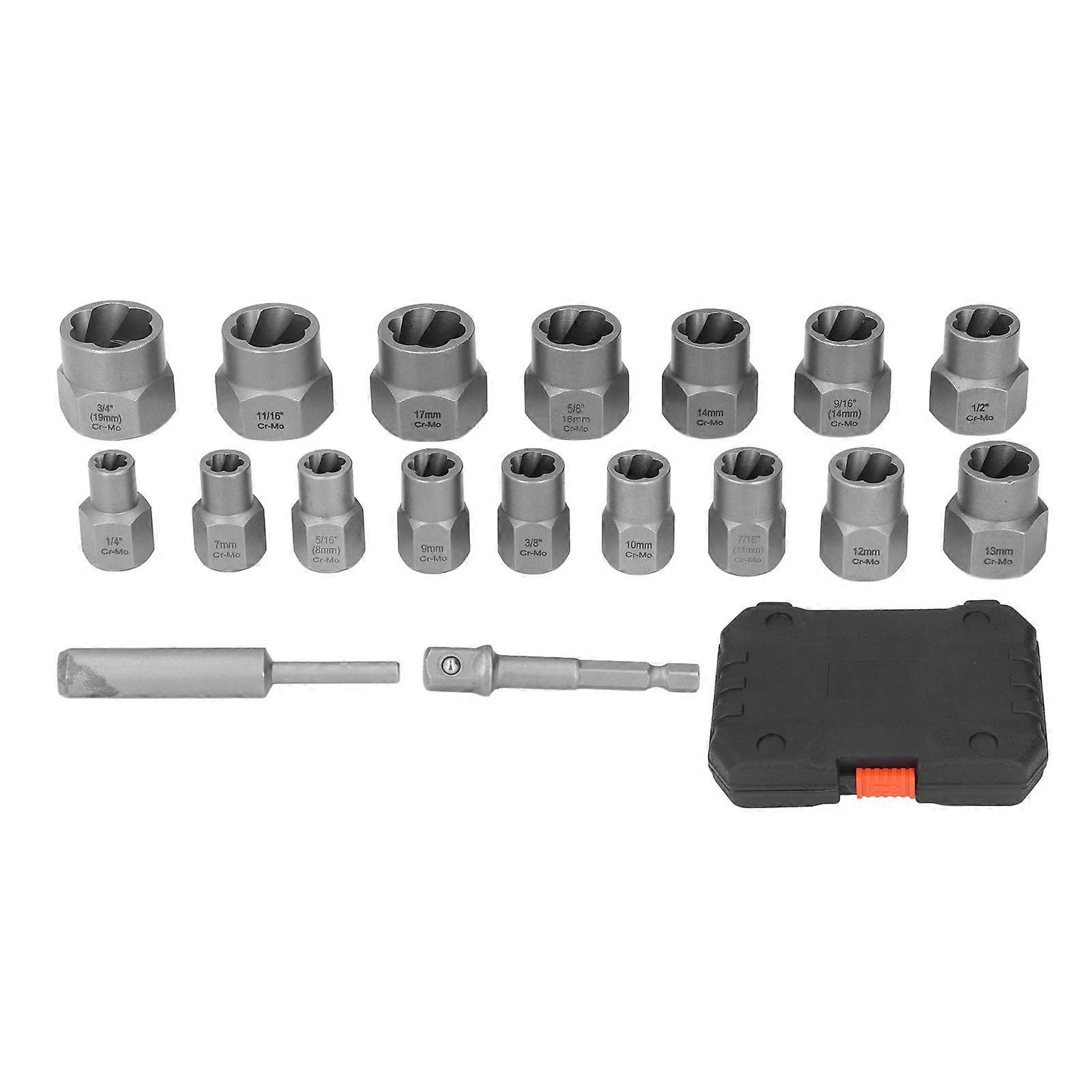 18Pcs Screw Extractor Broken Bolt Damaged Nut Remover Removal Tool for Maintenance