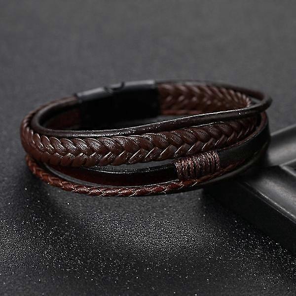 Pulseira multicamada de fivela de couro tecida multicamadas [marrom]