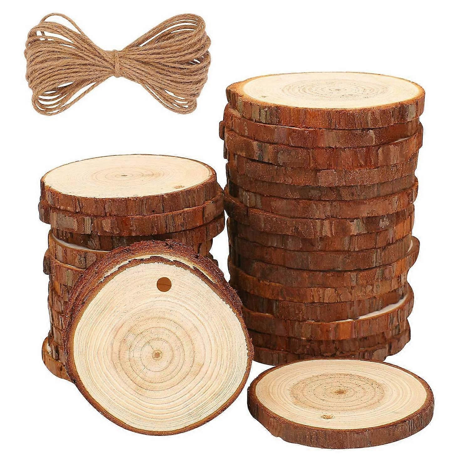 30 Pcs 2.4-2.8 inch Natural Wood Slices Craft Wood Kit with Rope for Arts and Crafts Christmas Ornaments DIY Crafts