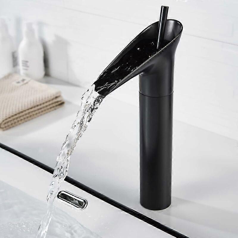 Schwarzer Badezimmer-Wasserhahn, Wasserfall-Badezimmer-Wasserhahn, schwarzer Waschbeckenmischer, Retro-Einhebel-Badezimmer-Mischbatterie, Messing-Hoch