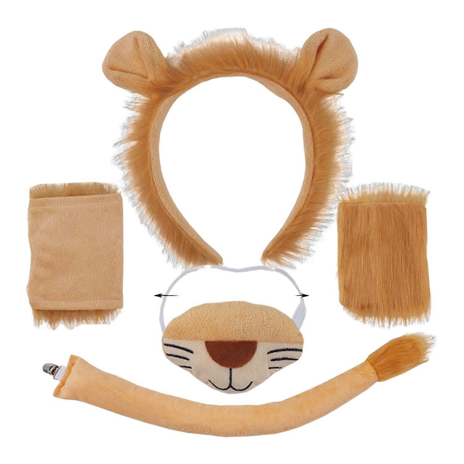 1/3/4Pcs Lion Costume Set for Youth Adult Halloween Cosplay Soft Plush Headband Tail Gloves Nose Kit