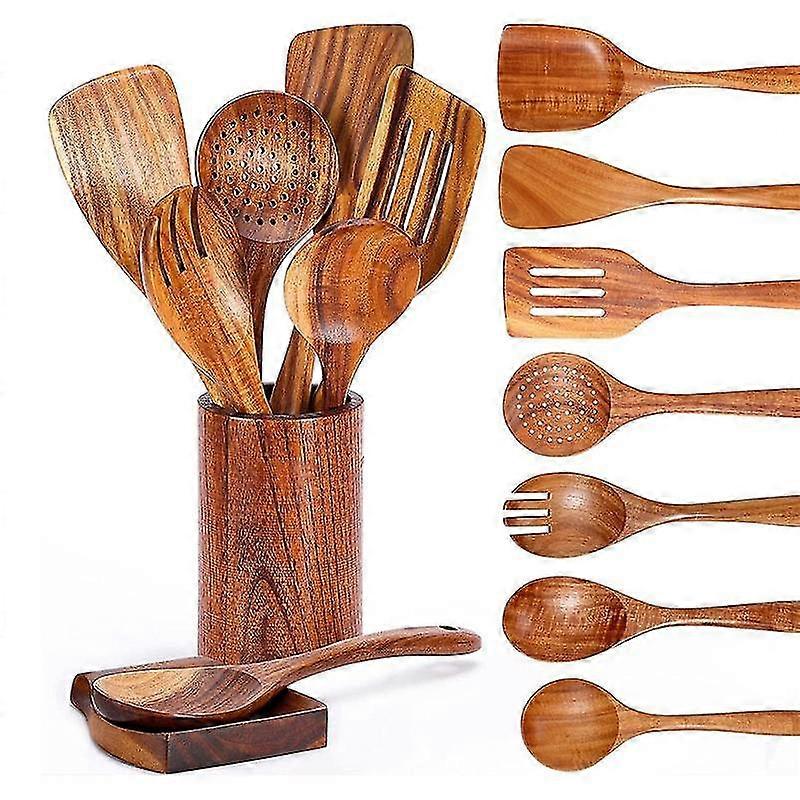 9 Pcs/set Wooden Spoons For Cooking