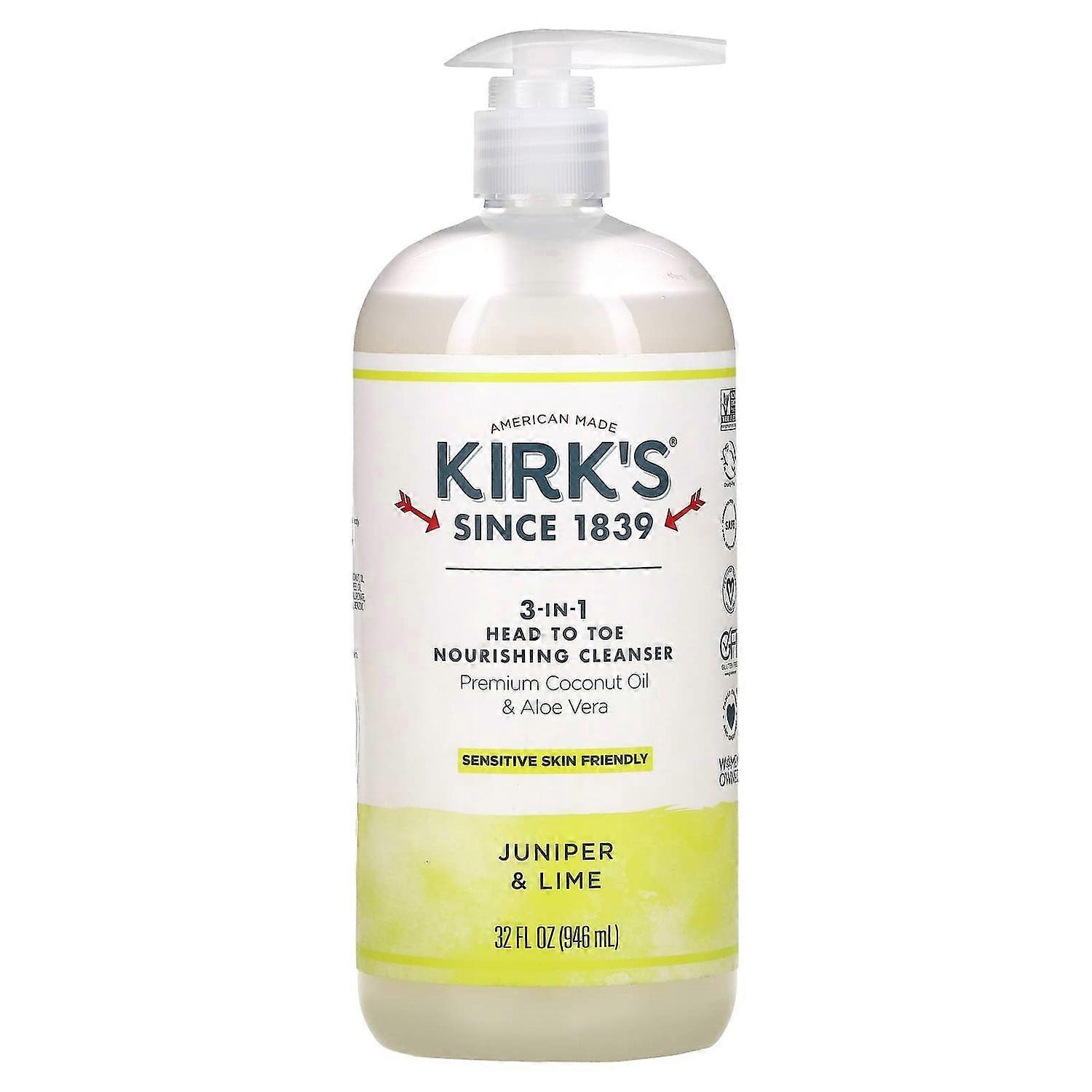 Kirk's, 3-in-1 Head to Toe Nourishing Cleanser, Juniper & Lime, 32 fl oz (946 ml)