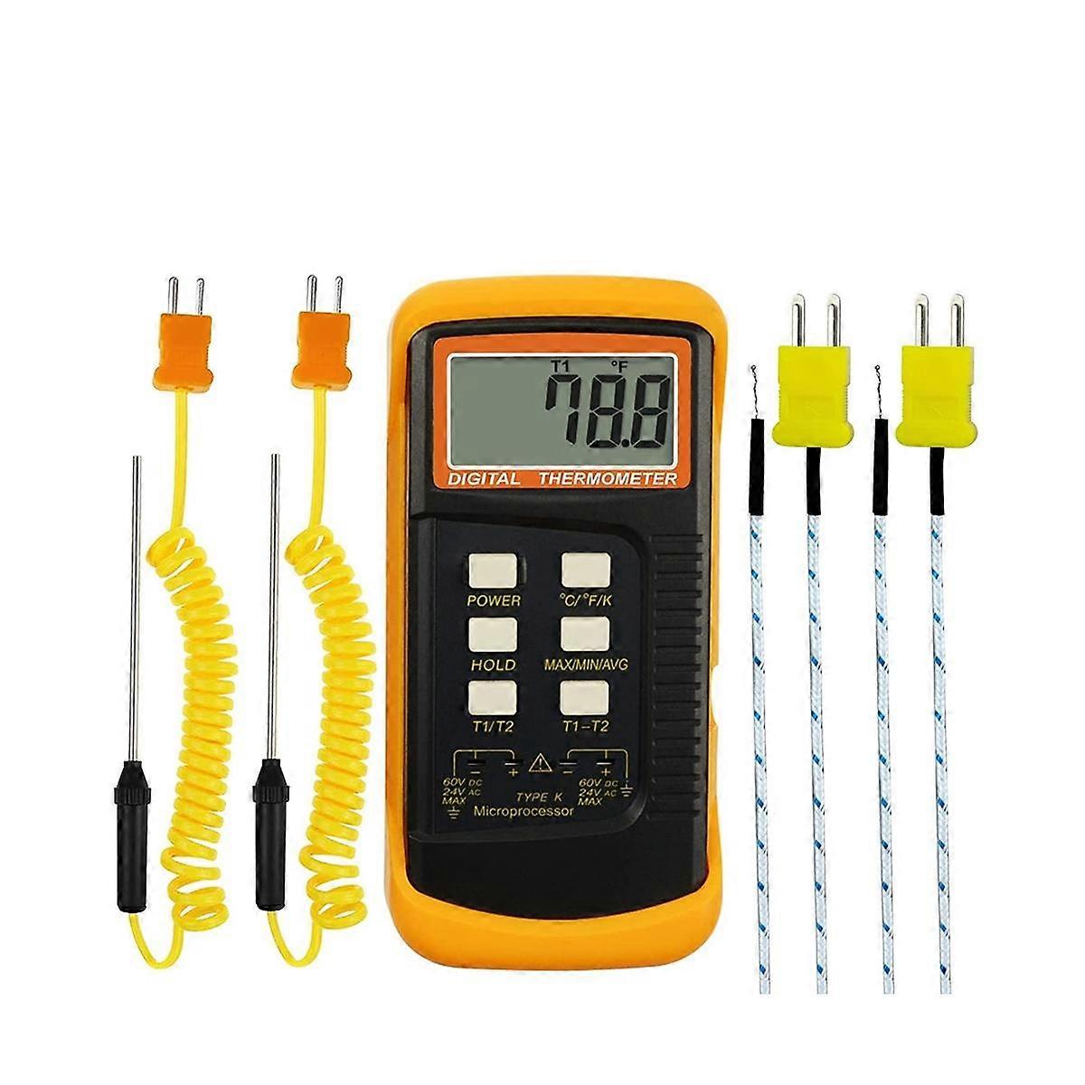 Digital K-Type Thermocouple Thermometer (-50-1300C) with Dual Channels 4 Probes Handheld High Temp