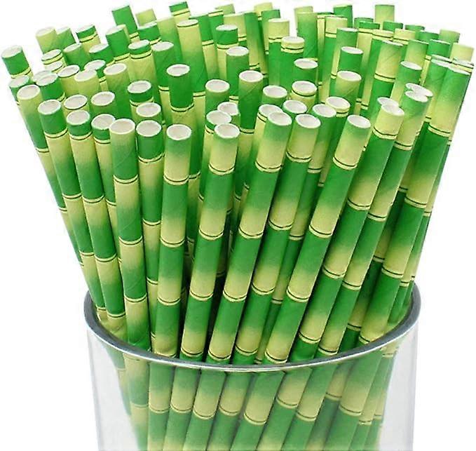 Premium Disposable Drinking Paper Straws (100pcs, Bamboo Pattern)