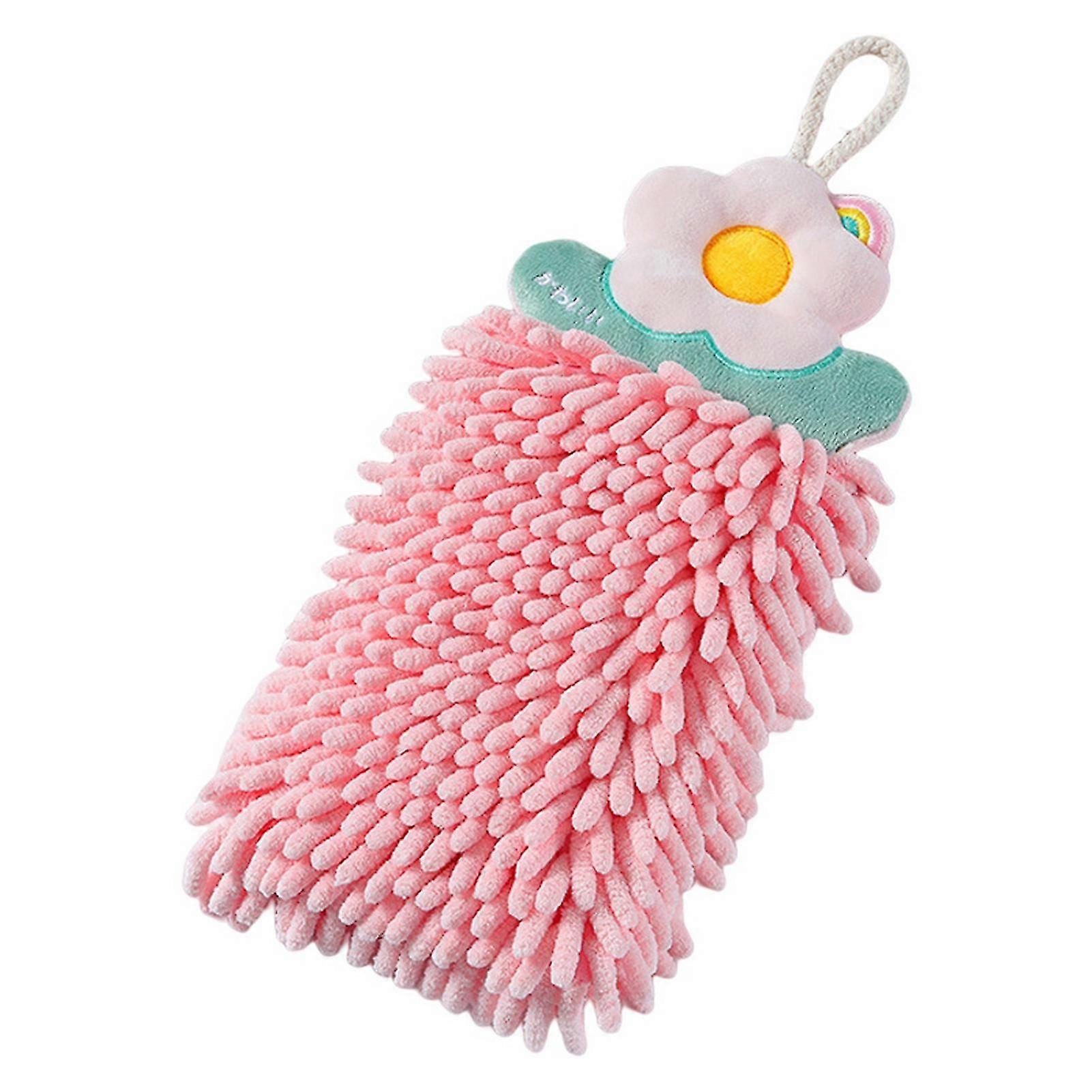Hand Towel with Lanyard Comfortable Touch Soft Chenille Cute Flower Shape Strong Water Absorption Hanging Towel Daily Use KAESI