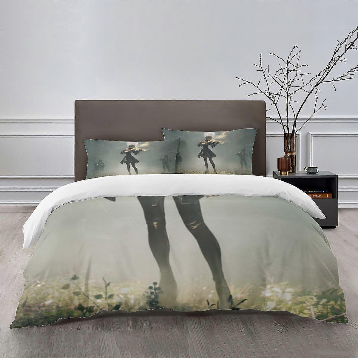 Lakan g1378 NieR Sängkläder Säng Tecknad Påslakan Lätta 3-delade Bet Sets för barn Pojkar Flickor (1 påslakan och 2 örngott) tq1378 B