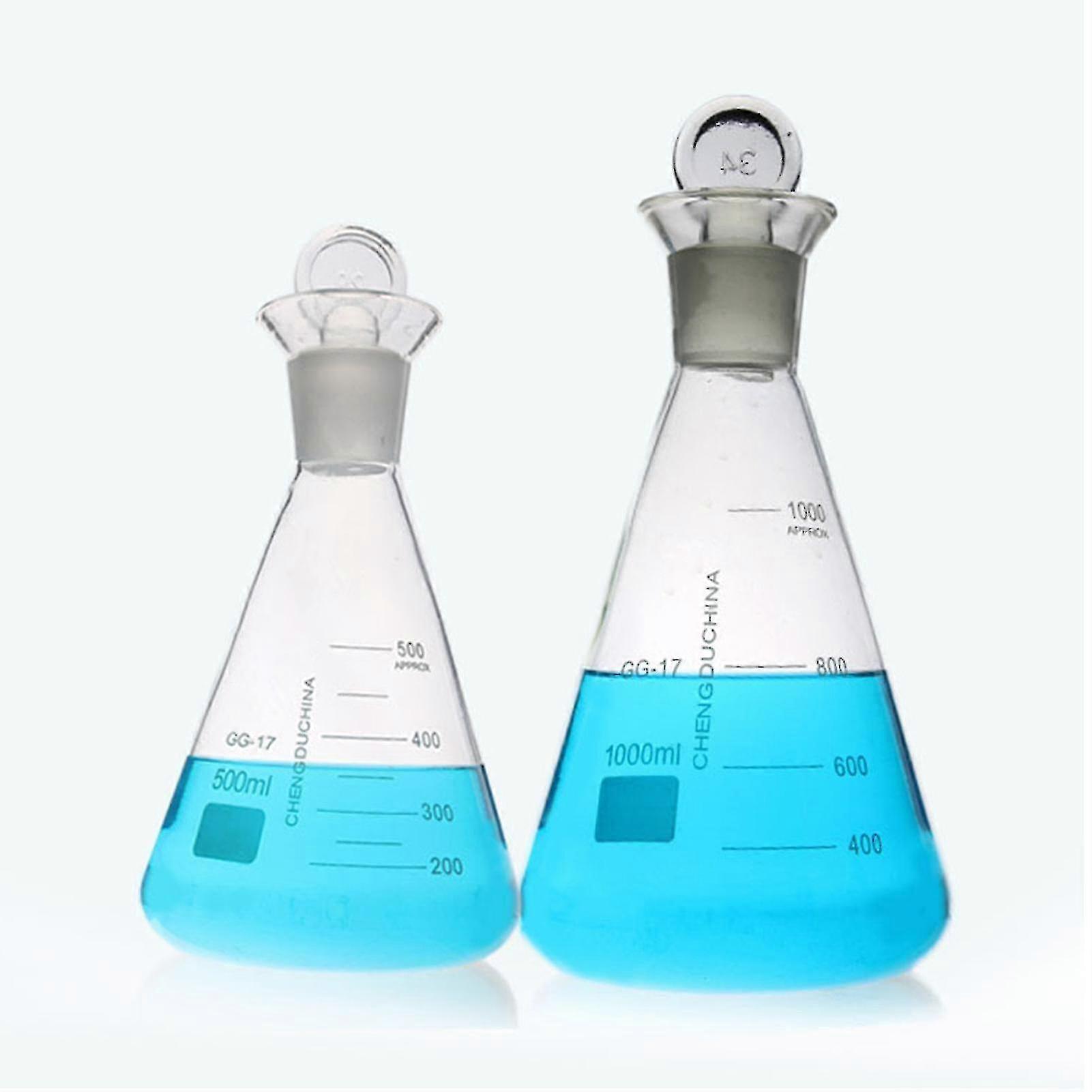 Fast Delivery 50-1000ml Thick Wall Lab Glass Flared Open Triangle Conical Flask With Stopper