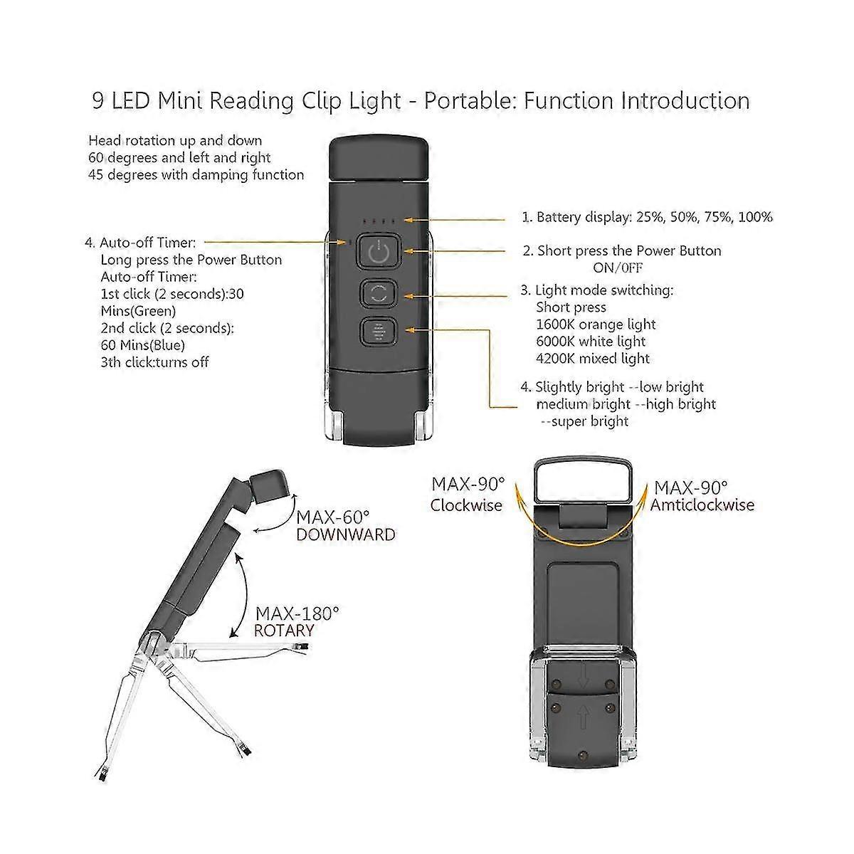 Book Light With Timer Usb Rechargeable Reading Light Clip-on Read Lamp Bookmark Night Light Book La