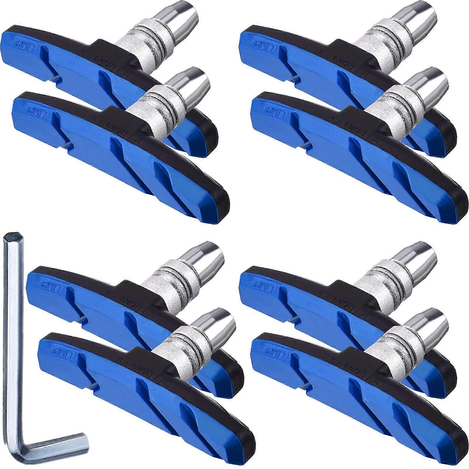 4 Pairs V Bike Brake Pads with Hex Nuts and Spacers V Bicycle Brake Blocks Set 70 mm, Blue