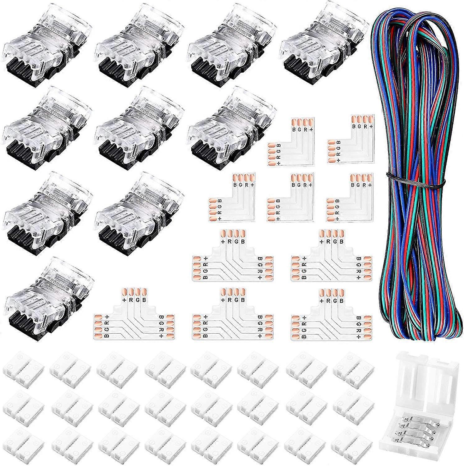 45 Conectores de fita led 4 pino 10mm led solderless L / T Conector de tira em forma de T