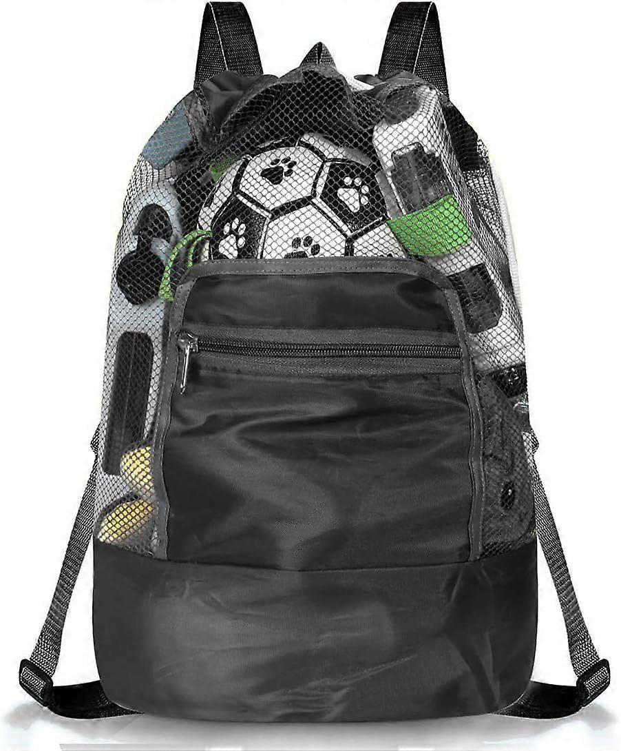 Beach Toy BagBlack, Large Mesh Bag, Folding Backpack Beach Toy Storage Mesh Bag for Clothes, Toys, Towel, Swimming, Beach Travel