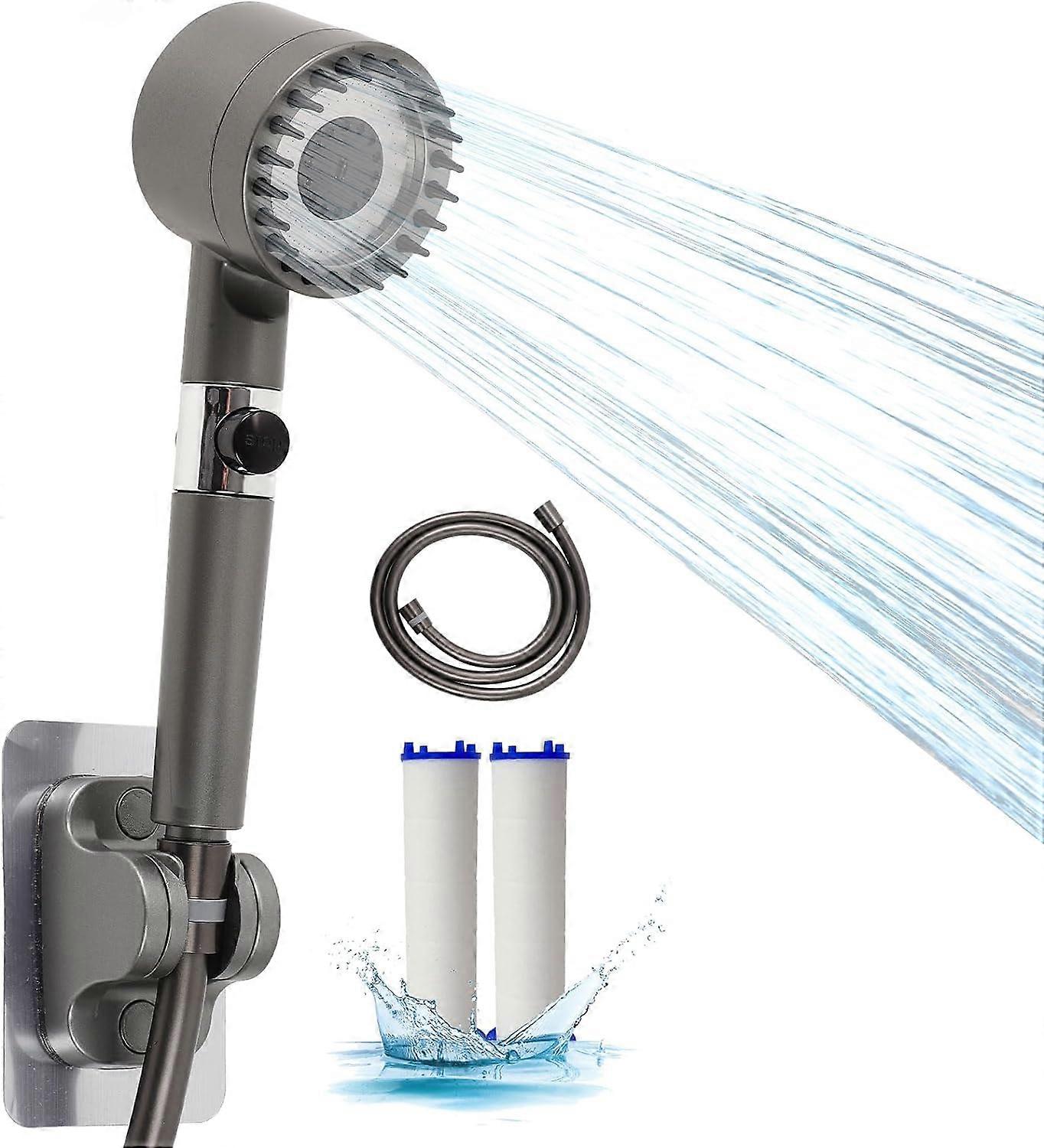 Shower Head with Handheld High Pressure Shower Head Multifunctional Handheld Filtered Showerhead with Scalp Massager Shampoo Brush 2 Filters 59 Hose B