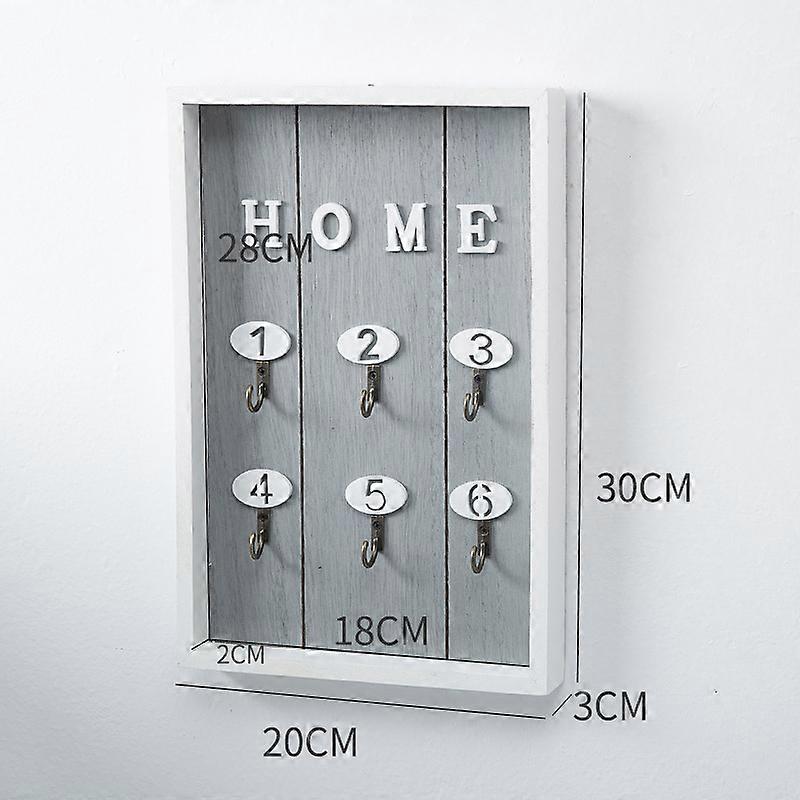 Wooden wall key box with 6 key hooks Gray