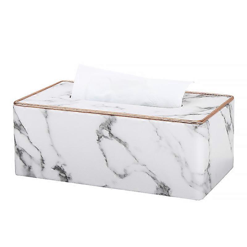 Rectangular PU Leather Tissue Box Paper Tissue Dispenser Box Holder (White Marble Pattern)