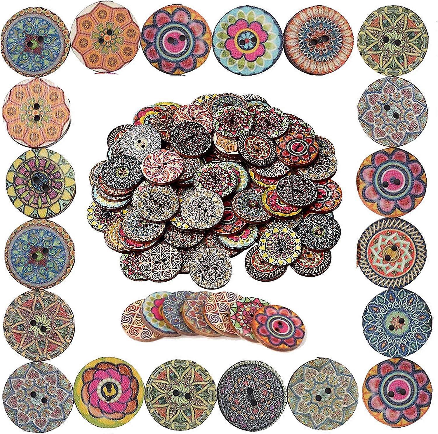 50 PCS ξύλινα κουμπιά, 1 ίντσα vintage στρογγυλά κουμπιά ρετρό κουμπιά