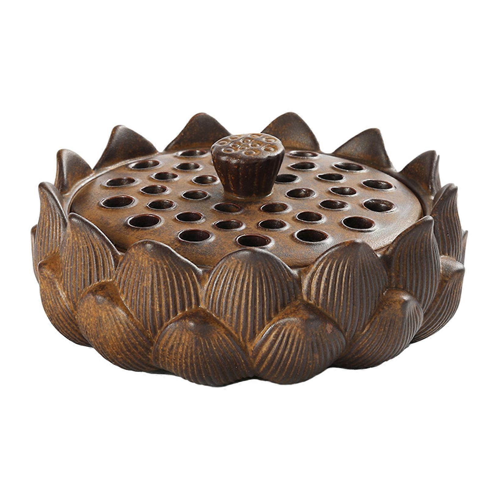 Incense Burner Creative Shape Heat-Resistant Stable Base Smooth Edge with Lid Retro Style Lotus-Shaped Mosquito Coil Holder Incense Burner Home Suppli