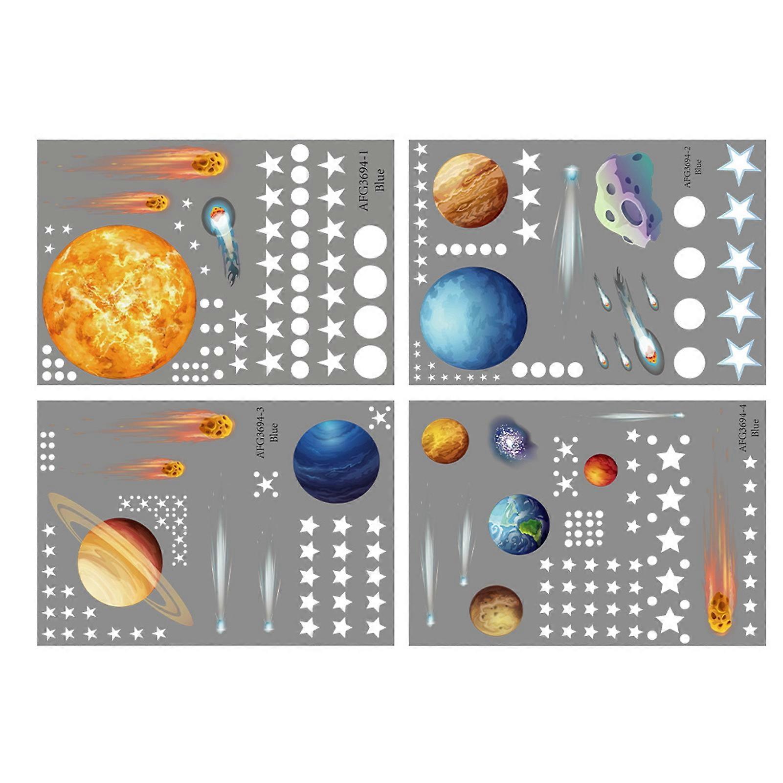 4Pcs/Set Planet Wall Sticker Glow in The Dark Adhesive Waterproof PVC Removable Living Room Kids Bedroom Luminous Solar System Meteor Star Decoration