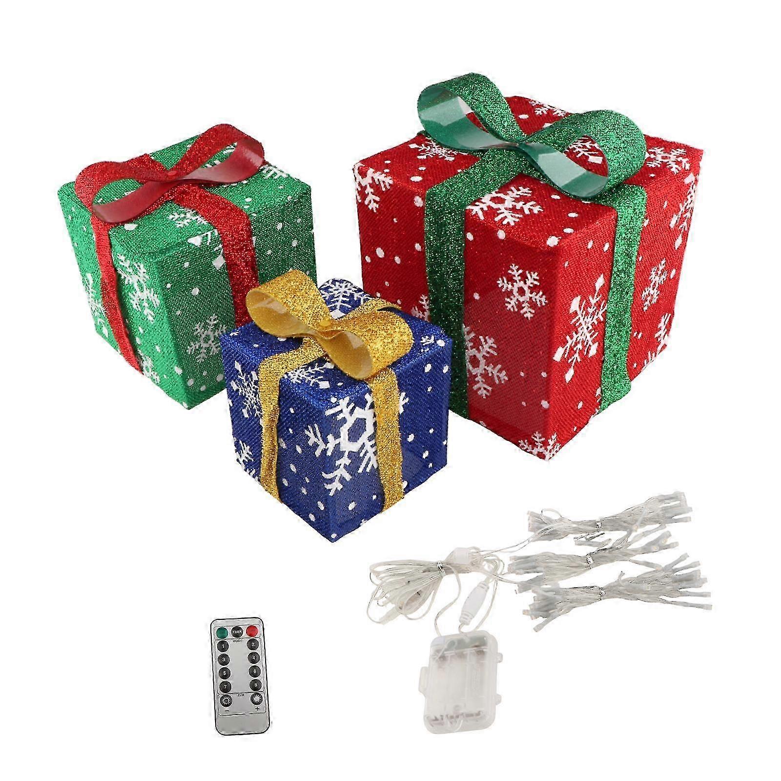 Set of 3 Christmas Lighted Gift Boxes Christmas Decorations for Outdoor Xmas Warm