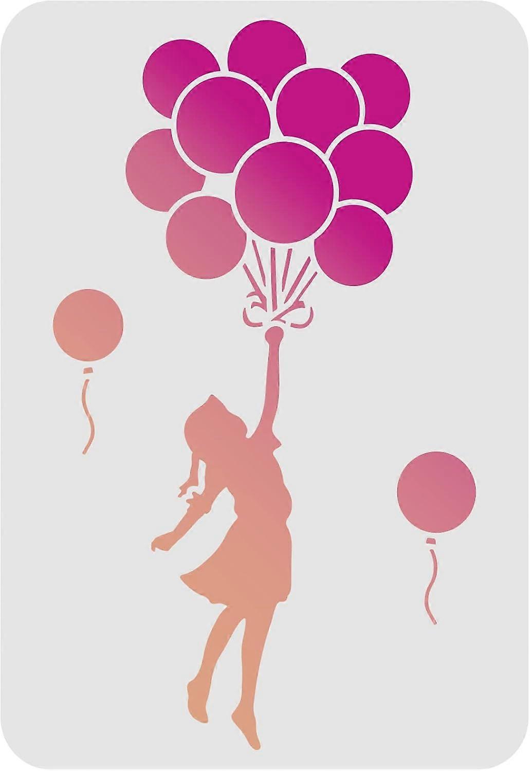 Balloon Stencils Template 11.7x8.3 inch Plastic Balloon Drawing Painting Stencils Balloon Girl Pattern Stencils Reusable Stencils for Painting on Wood