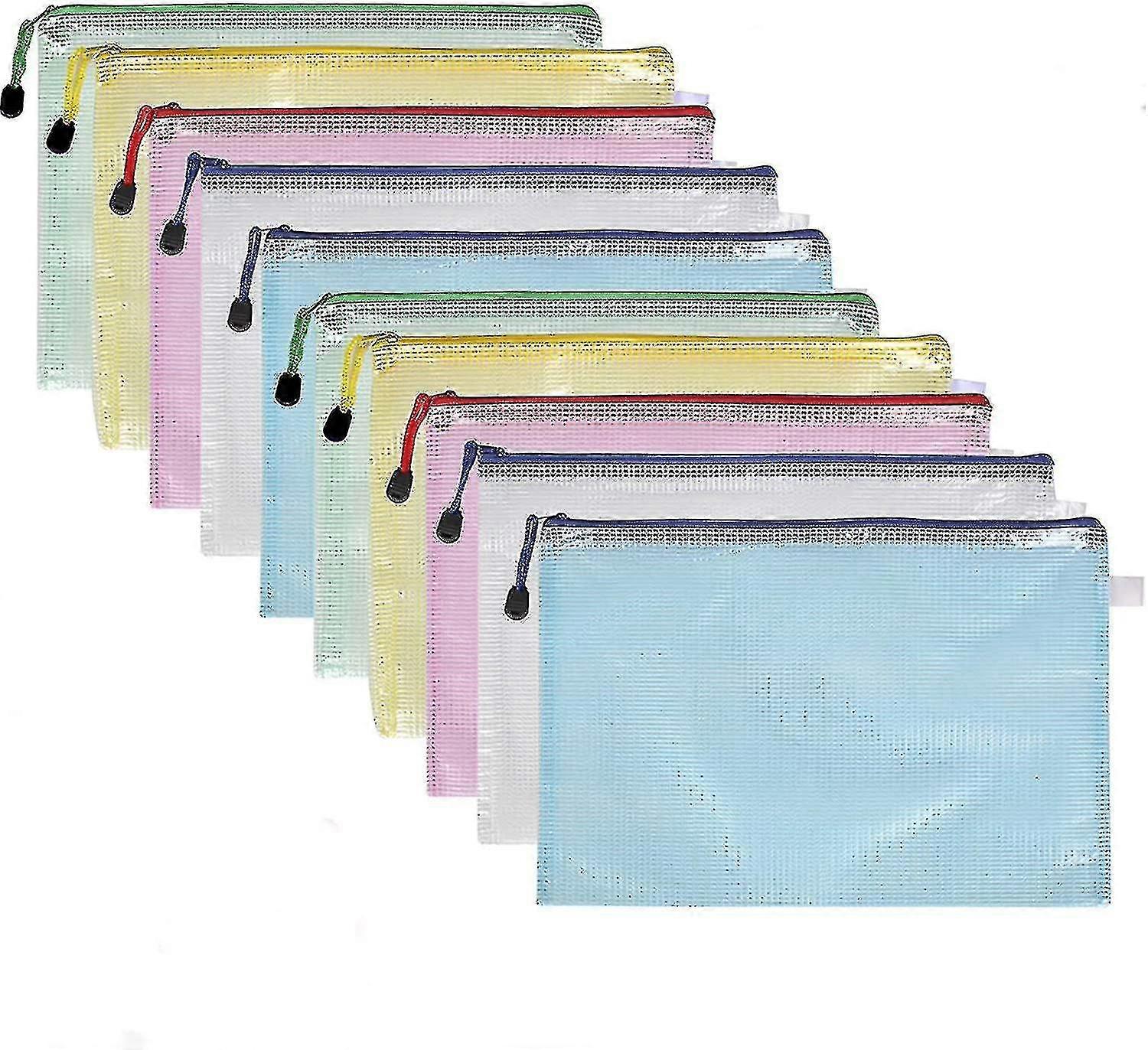 Plastic Wallets, 10pcs A4 Zip Plastic Folders Lock Bags Mesh Document File Folders Plastic Pockets Zipper File Wallet