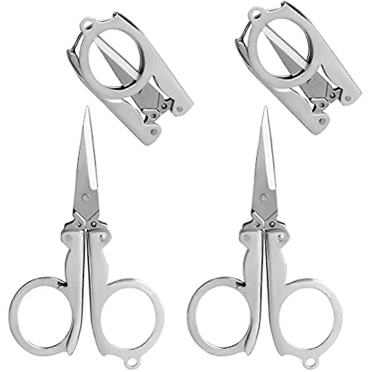 4PCS Stainless Steel Folding Scissors, 4 Inch/10cm Mini Small Paper Scissors Portable Foldable Travel Scissors Metal Scissors for Paper Craft, Sewing