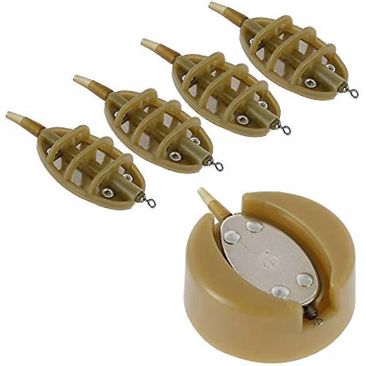 5 Pieces Fishing Inline Feeders Fishing Inline Flat Method Feeder with Quick Release Mould-15g 20g 25g 35g