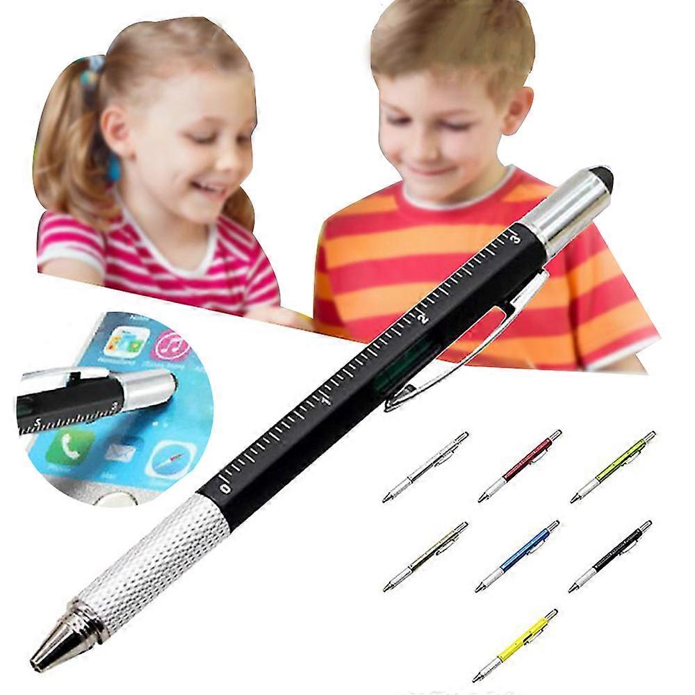 6 In 1 Multi-functional Stylus Pen With Black/blue Refill Tool Tech Ballpoint Pen With Clip Smooth