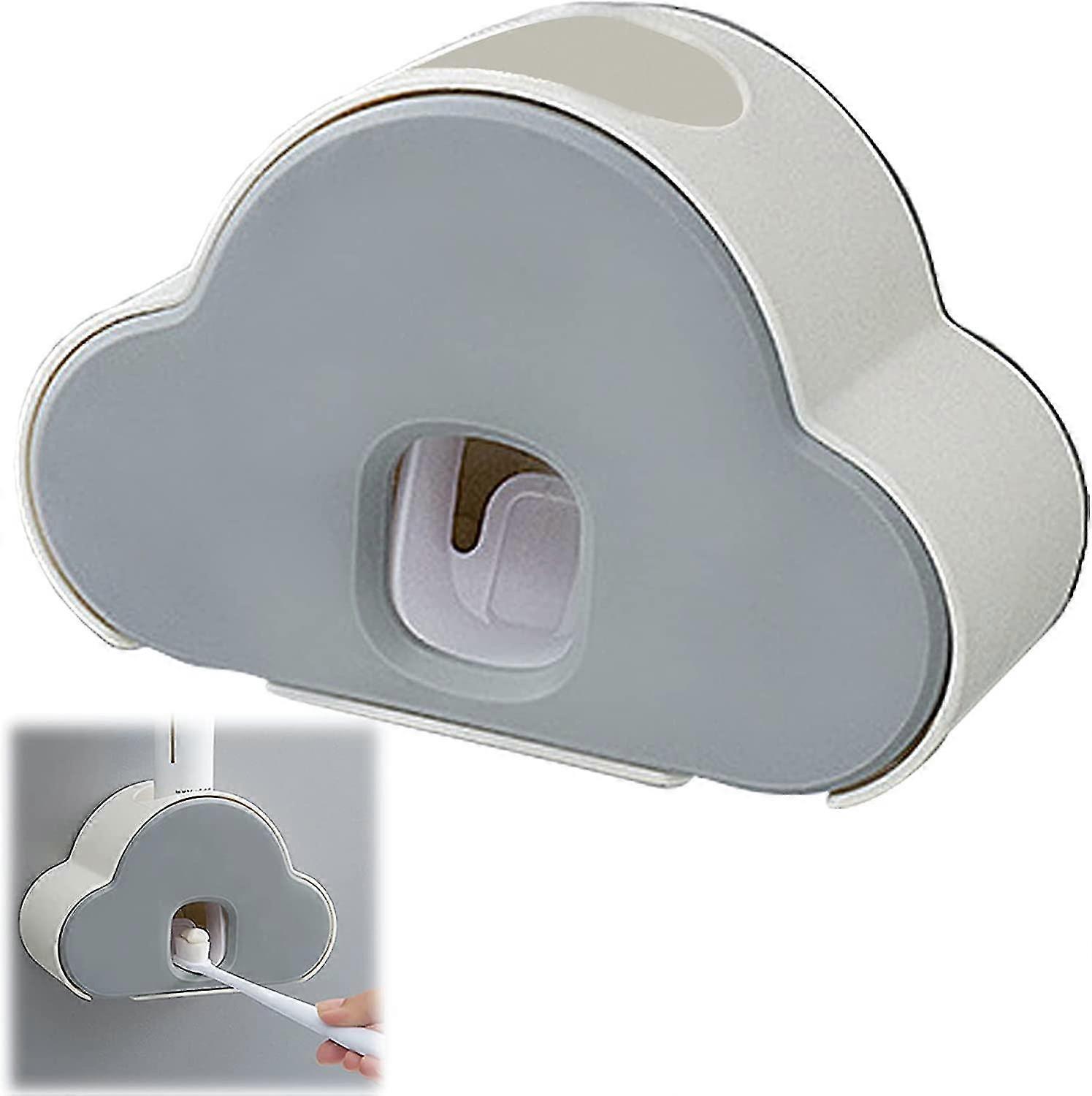 Self Adhesive Automatic Toothpaste Dispenser Wall Mounted Toothbrush Rack Silica Gel Gray Plastic