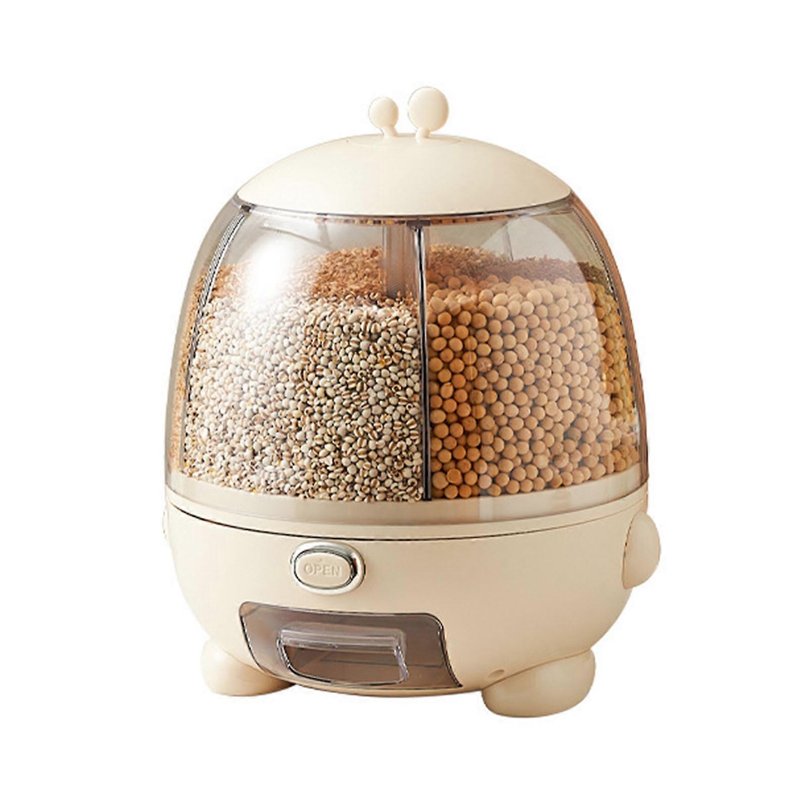 Rice Dispenser 5 Grid 360 Degree Rotatable Large Capacity Grain Storage Container