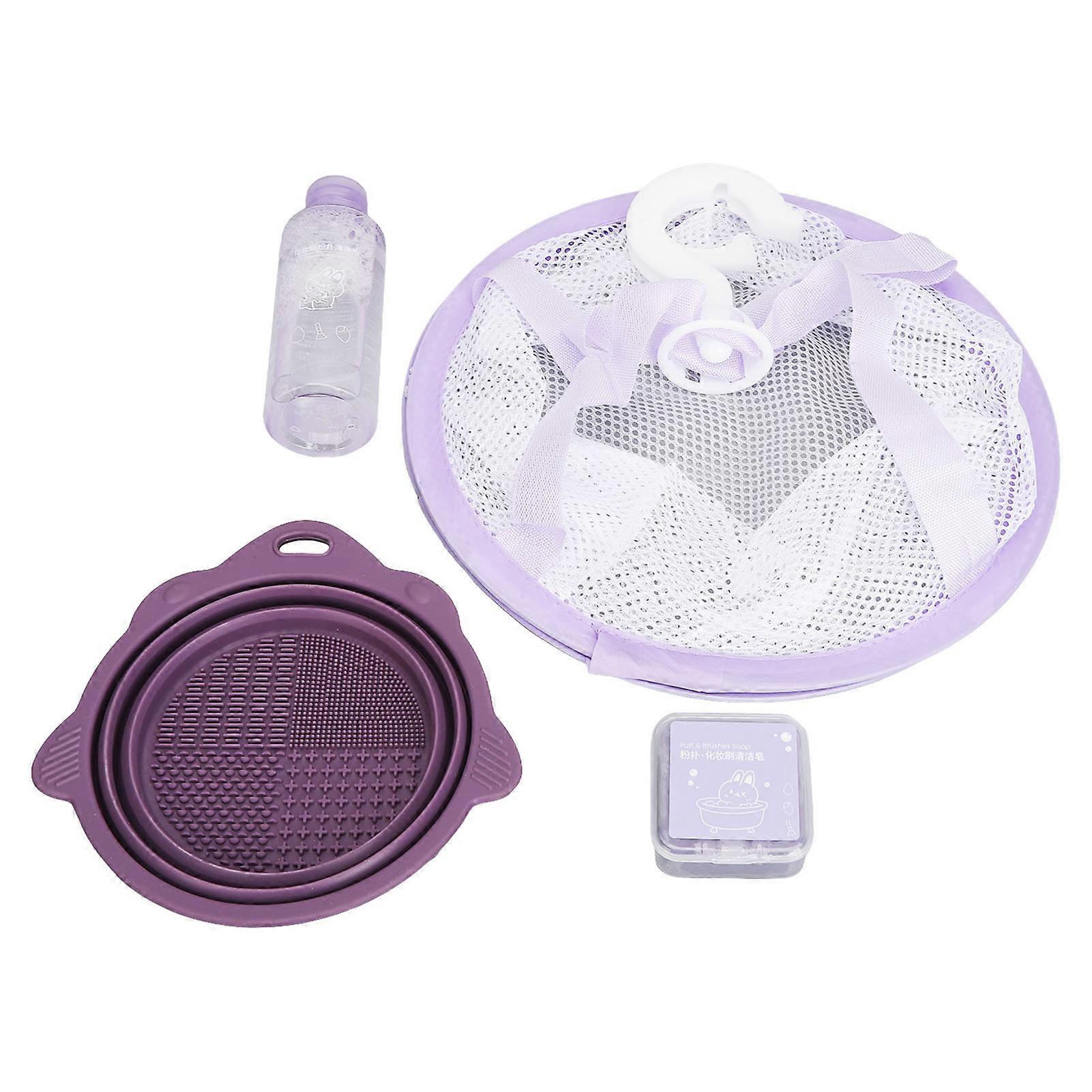Makeup Brush Cleaning Mat and Folding Silicone Bowl with Hanging Drying Net