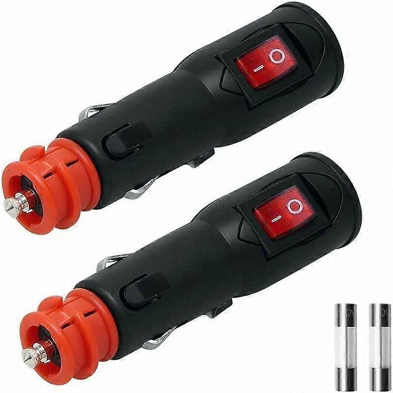2 Pcs Universal 12V Cigarette Lighter Plug, with Switch and Fuse for 12mm DIN HELLA / 20mm Socket 12V-24V, Cables up to 2 x 2.5mm for Camping Car Boat