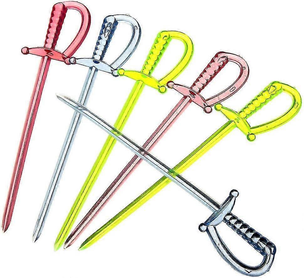 100 Count Multicolor Plastic Sword Picks, 3.35 Inch Food Toothpicks Fruit Fork Cocktail Sticks Wuqx