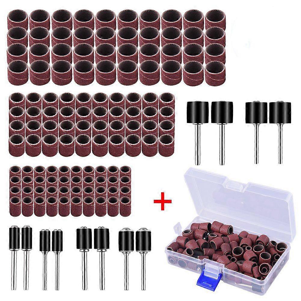 132 Pieces Drum Sander Set with Free Box Including 120 Pieces Nail Sanding Band Sleeves and 12 Piec