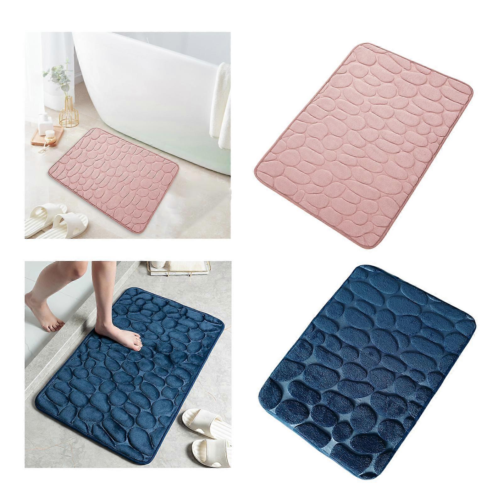 Embossed Cobblestone 3D Effect Bath Mat for Bathroom Pink + Dark Blue