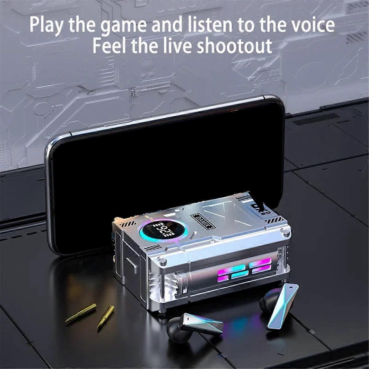 New DX-08 Wireless Bluetooth 5.3 Headset New Punk Mechanical Style Stereo E-Sports Gaming Headset TWS Earbuds Grey