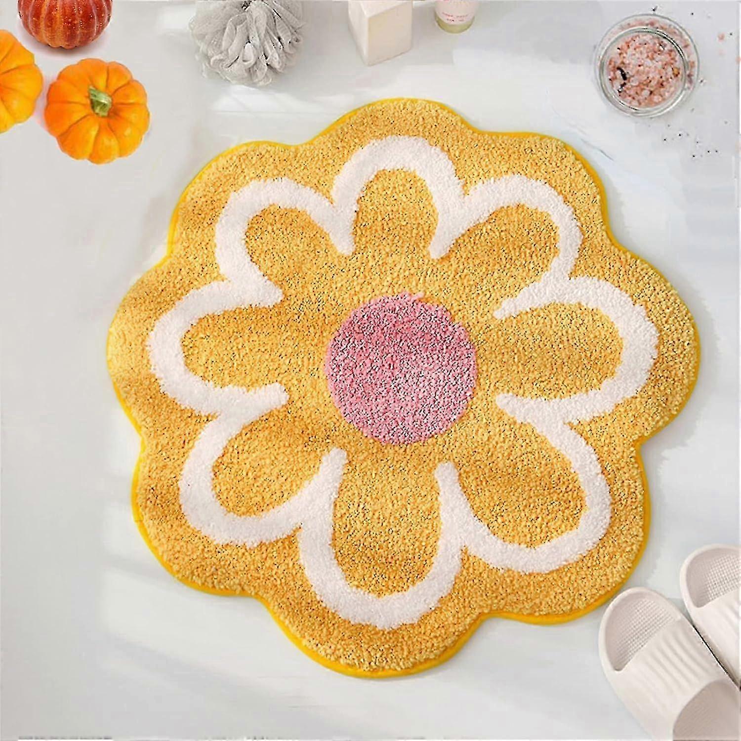 حصيرة حمام زهور ، سجادة غير منتظمة ، سجاد حمام وردي لطيف ، حصيرة حمام من الألياف الدقيقة ، ماصة ناعمة قابلة للغسل في الغسالة ، 23.6 × 23.6 بوصة