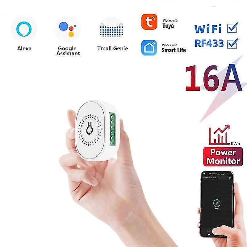 16A Mini Smart Wifi+RF433 DIY Switch, Universal Breaker 2 Way Control Power Monitor