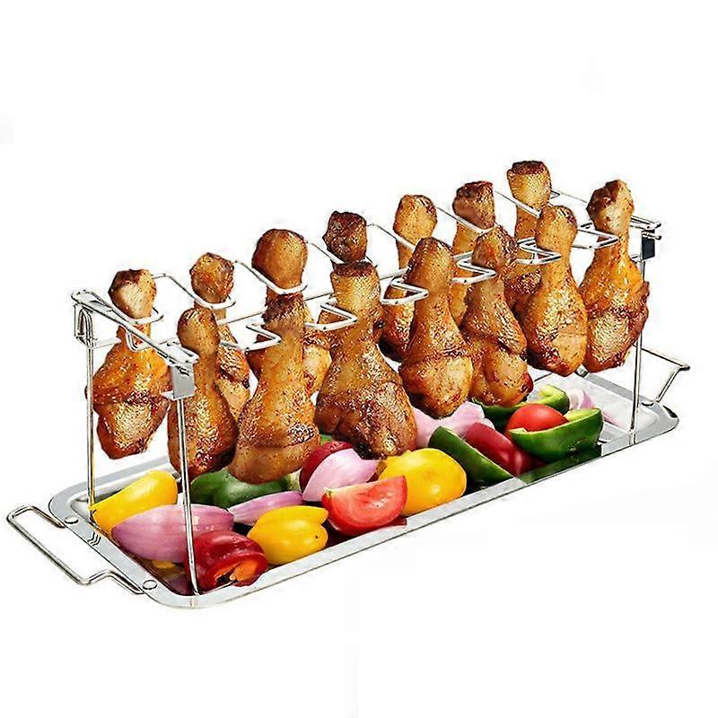 2Pcs Chicken Leg Rack for Grill with Drip Tray