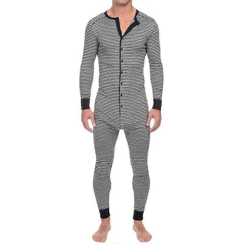 Men's One-Piece Pajama Stripped Button Onesie