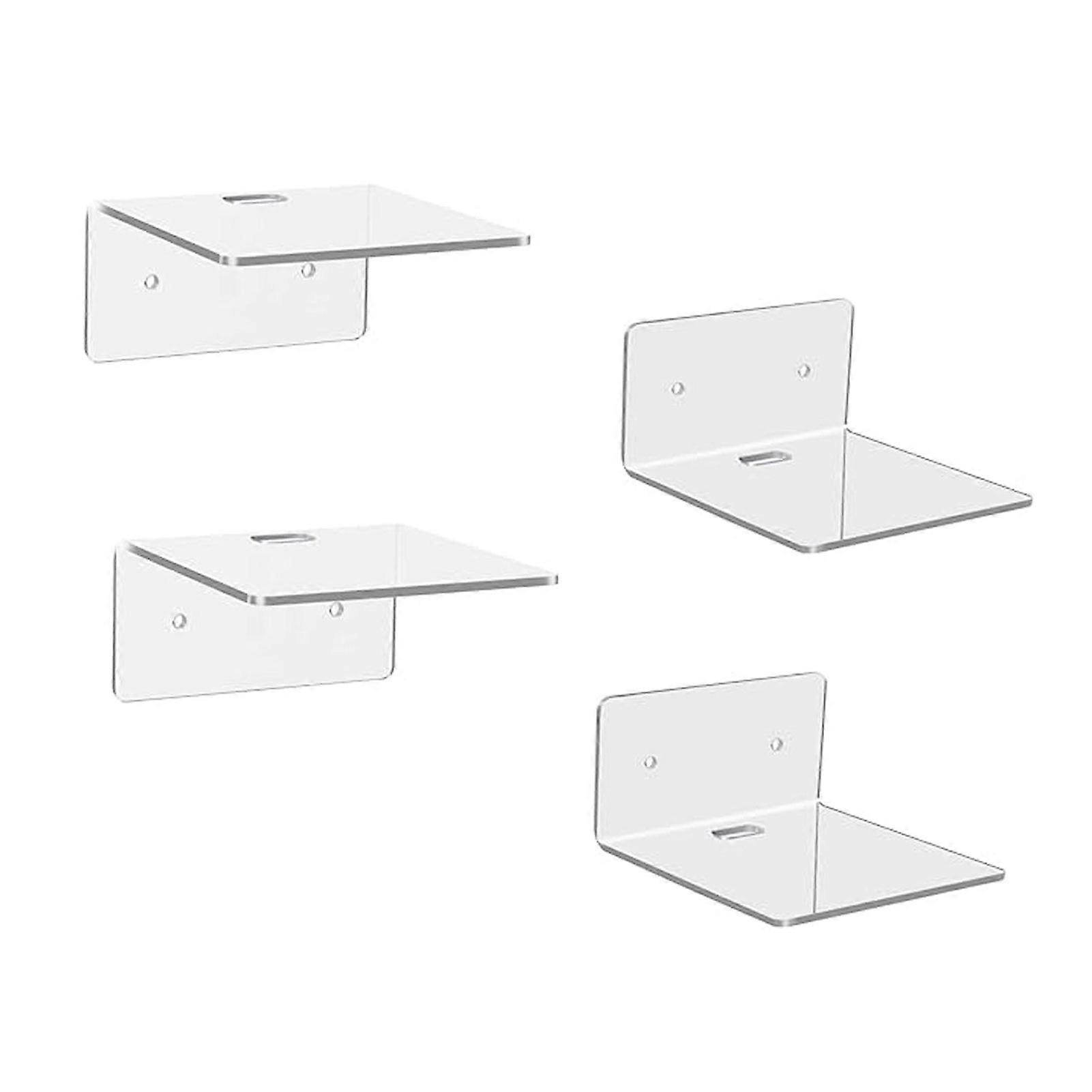 4Pcs L-Shaped Acrylic Floating Shelf Wall Mounted Rack Strong Load-bearing Smooth Edge Easy to Install Clear Photo Picture Book Display Stand Jikaix